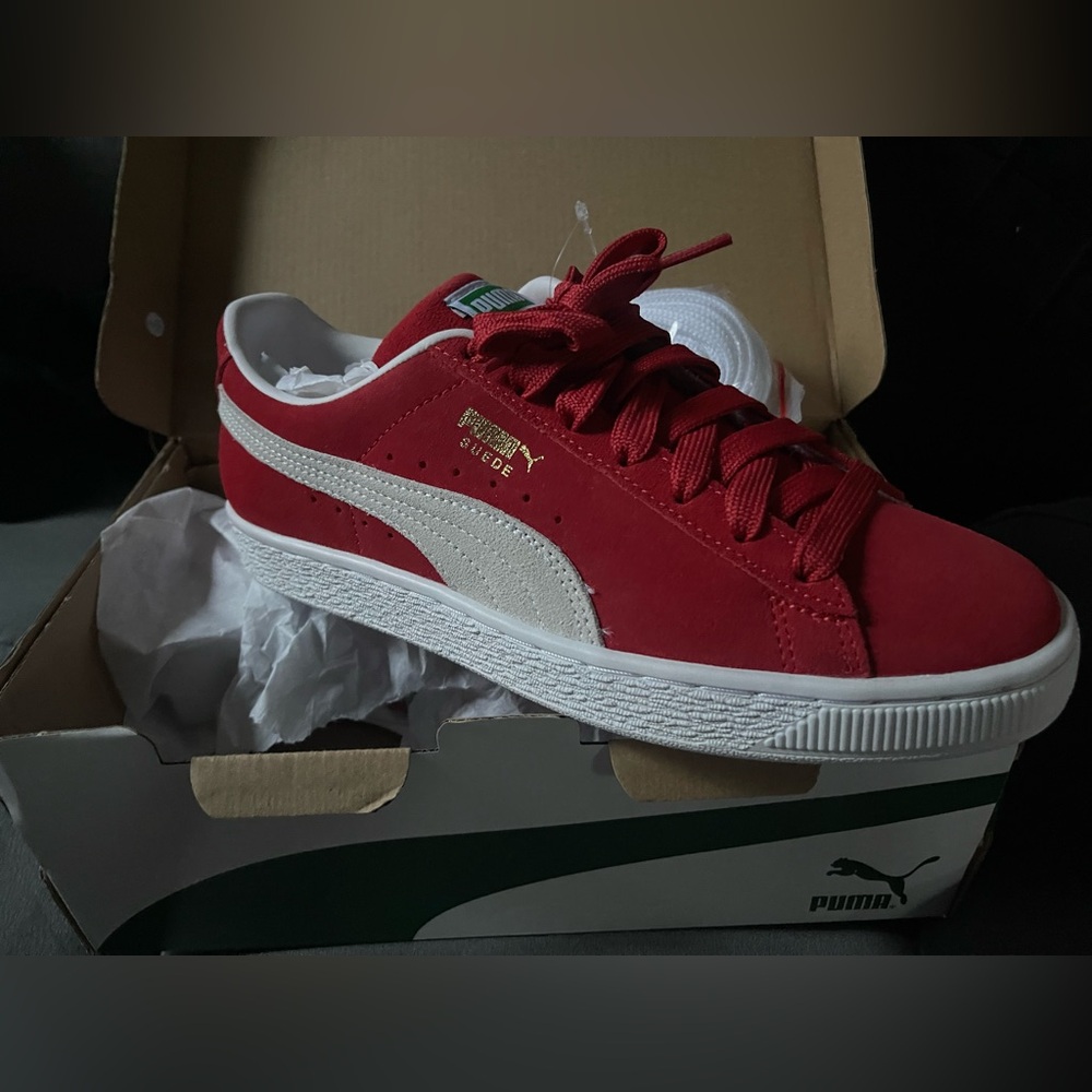 Puma Suede Low-Top Sneakers in Red and White